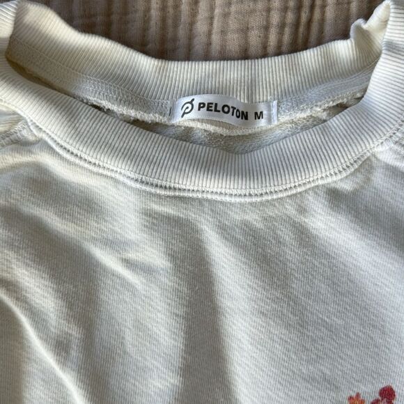 Peloton Ivory Cream Floral Logo Crewneck Terry Pullover Sweatshirt - Picture 2 of 4